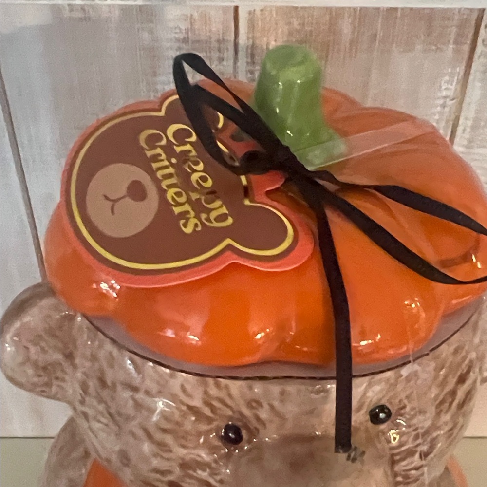 Creepy Critters Bear Pumpkin Halloween Ceramic‎ Cookie Jar Spooky Decor - Picture 2 of 6